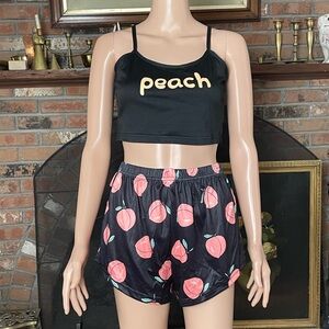 Black Peach Print Crop Top and Shorts Set